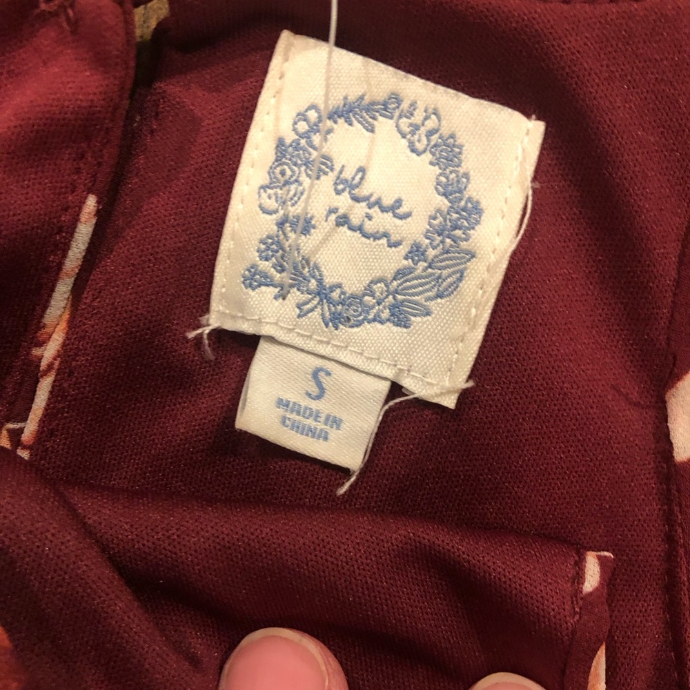 Blue Rain Burgundy Floral Halter Dress with Cream Blooms - Picture 2 of 2